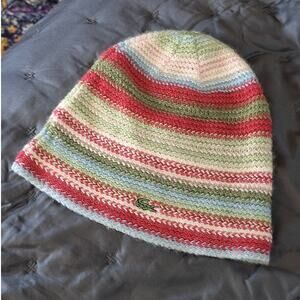 Lacoste Red and Green Striped Beanie